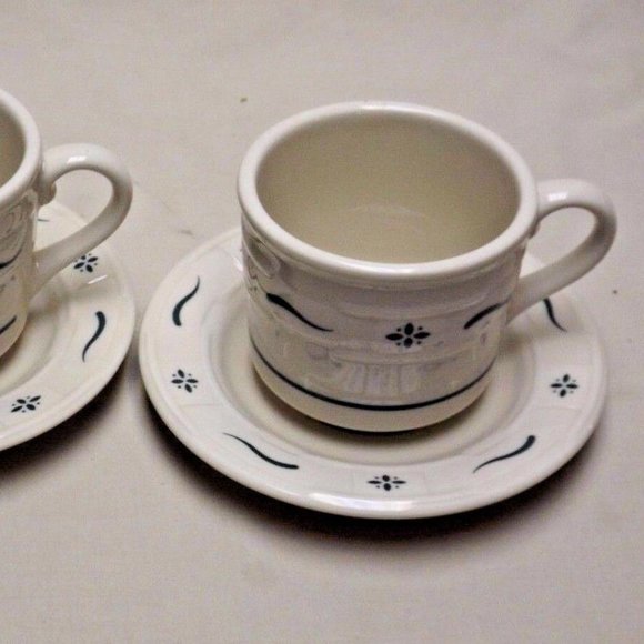Longaberger Pottery Set of 2 Woven Traditions  Heritage Green Cups & Saucers - Picture 5 of 12